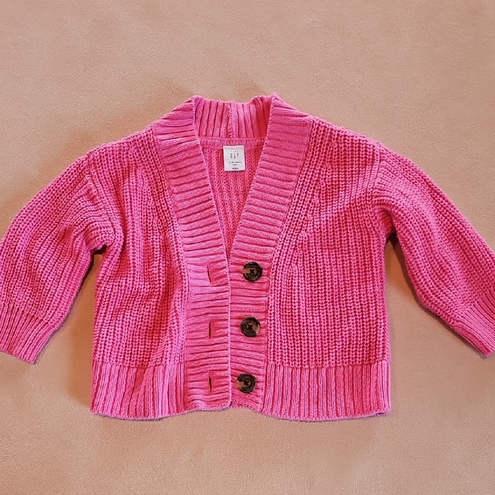 Baby Gap Pink Knit Cardigan with Button Detail 12-18 Months